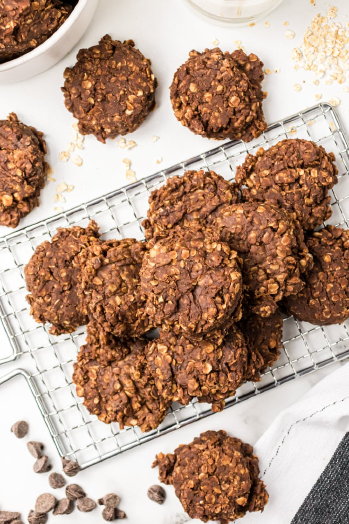 no bake chocolate peanut butter cookies on rack