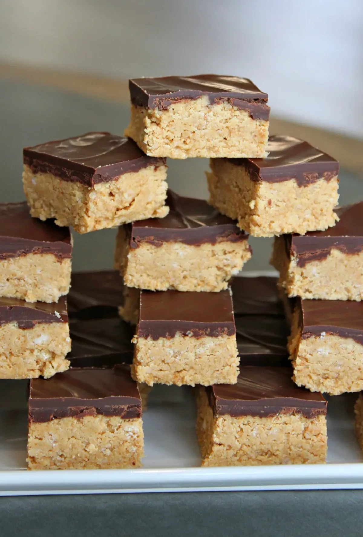 no bake peanut butter bars stacked