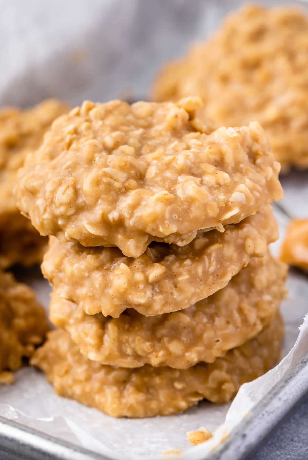 no bake peanut butter cookies stacked