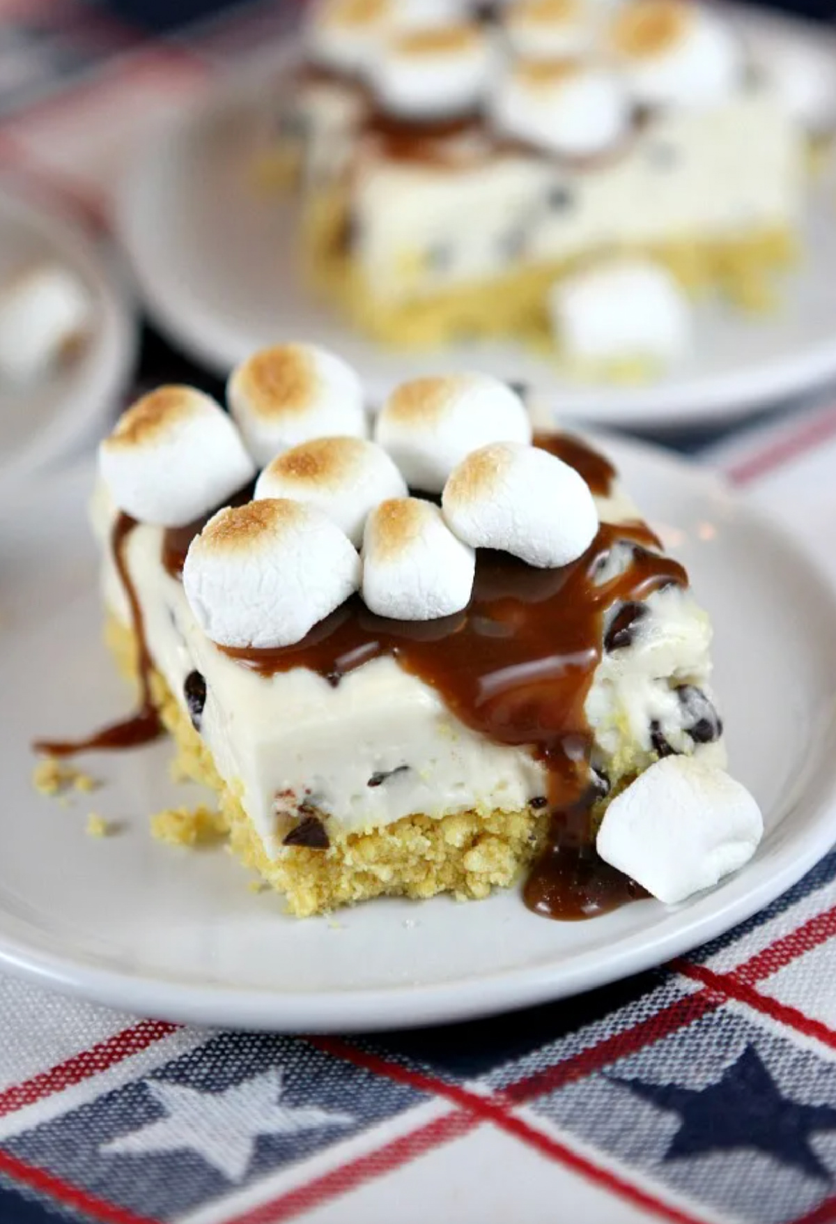 no bake smores cheesecake bar on plate