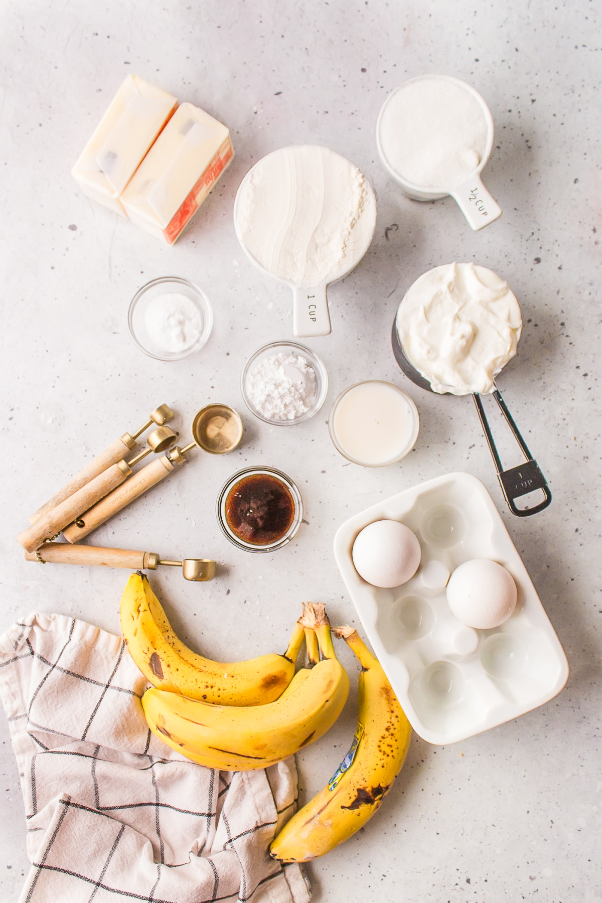 ingredients displayed for making banana bread bars