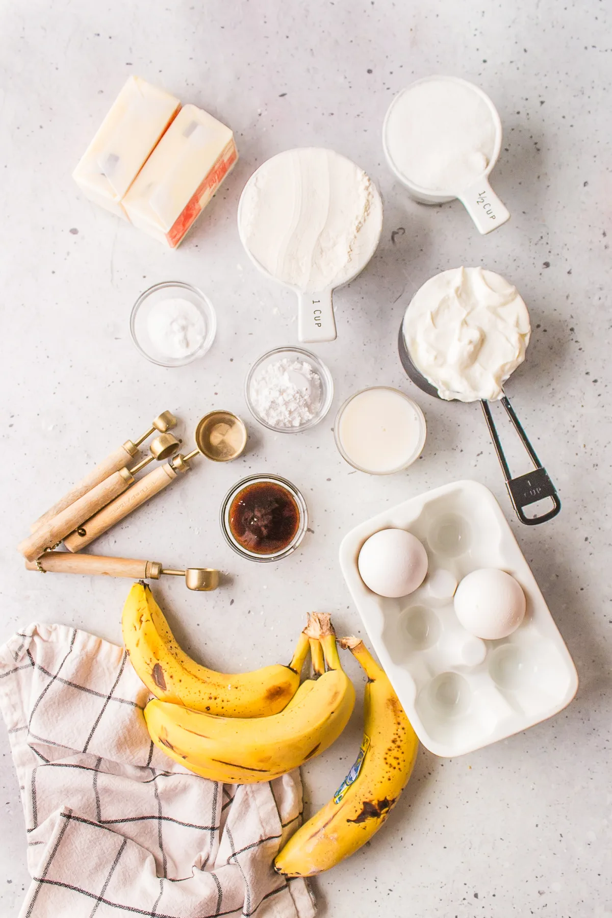 ingredients displayed for making banana bread bars