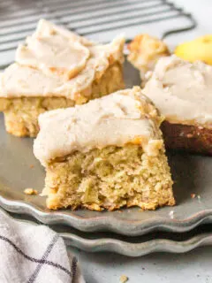 banana bread bars on a plate