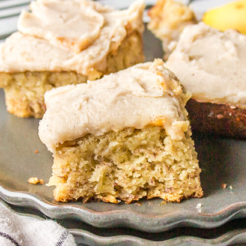 banana bread bars on a plate