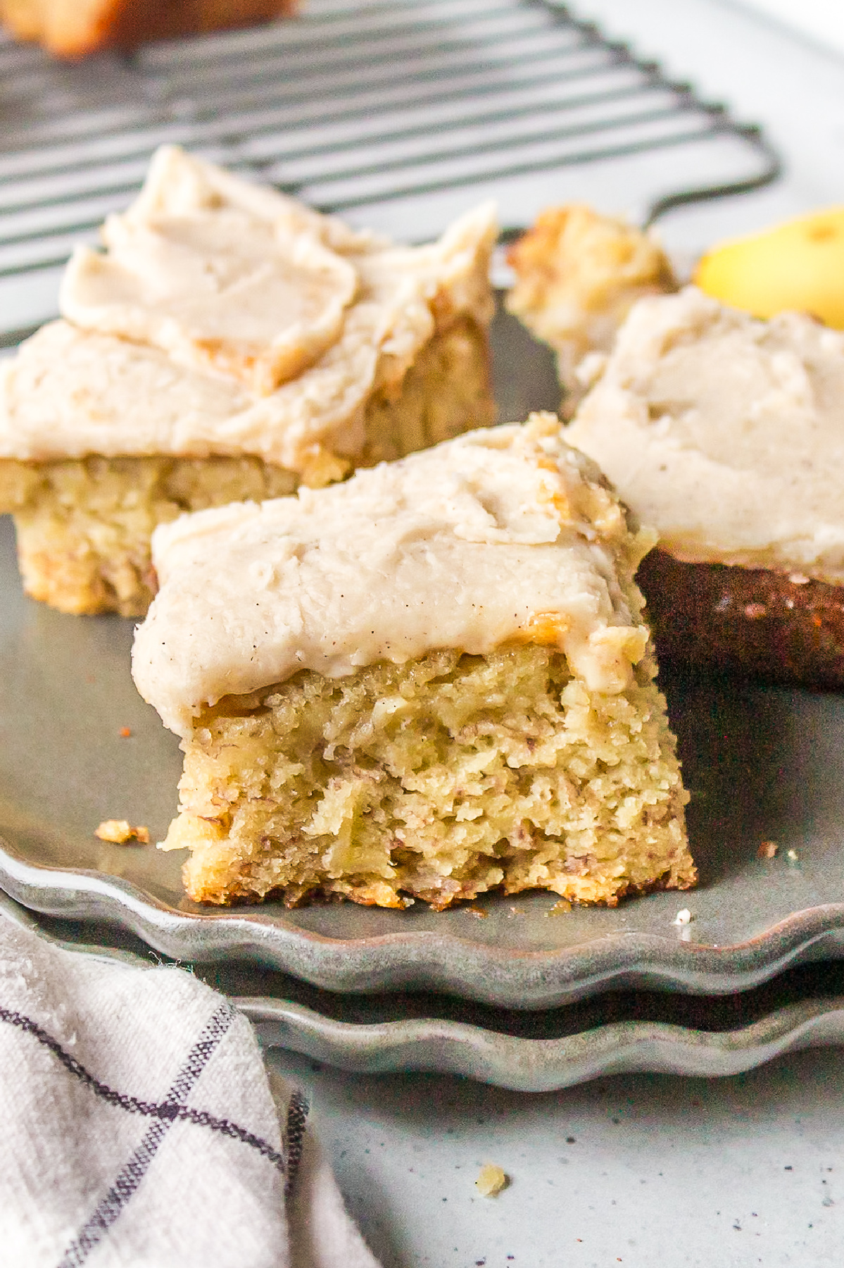 banana bread bars on a plate