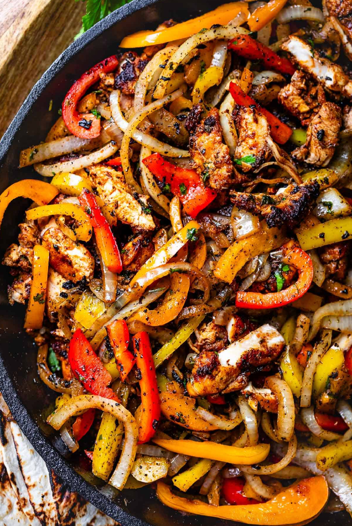 chicken fajitas in skillet