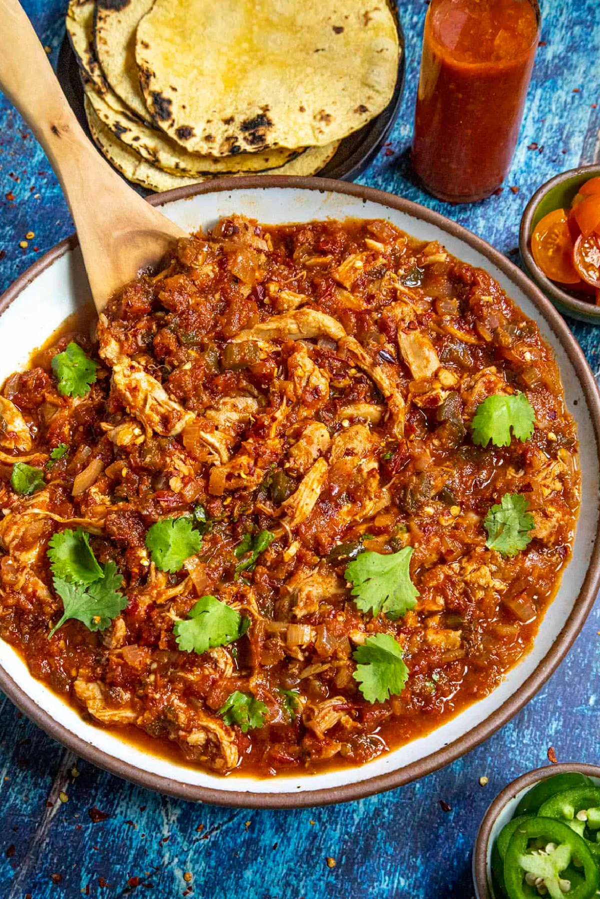 chicken tinga in a skillet