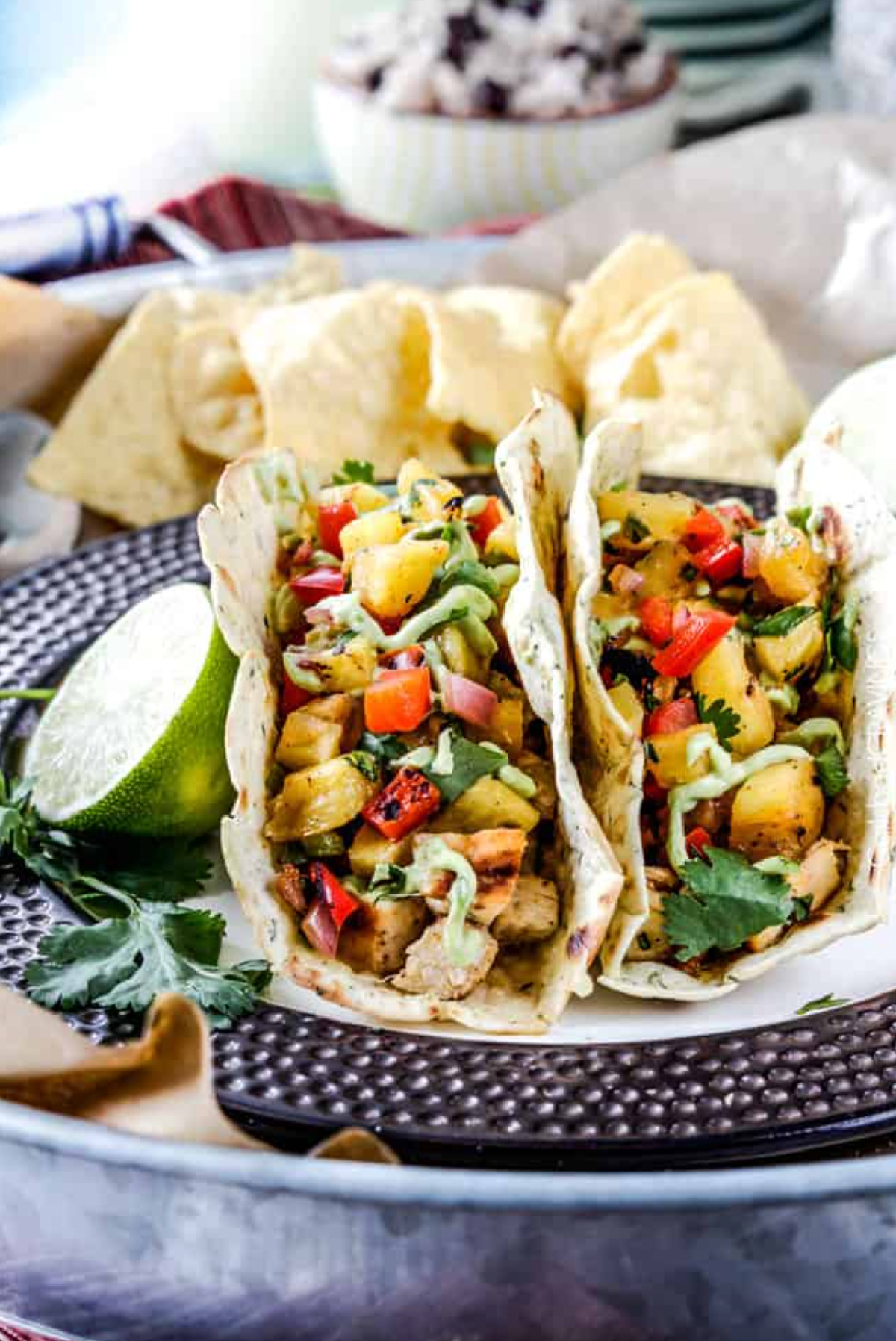 two chili lime chicken tacos