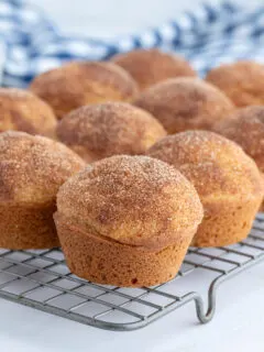 cinnamon sugar muffins on cooling rack