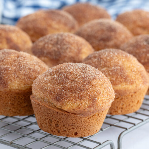 cinnamon sugar muffins on cooling rack