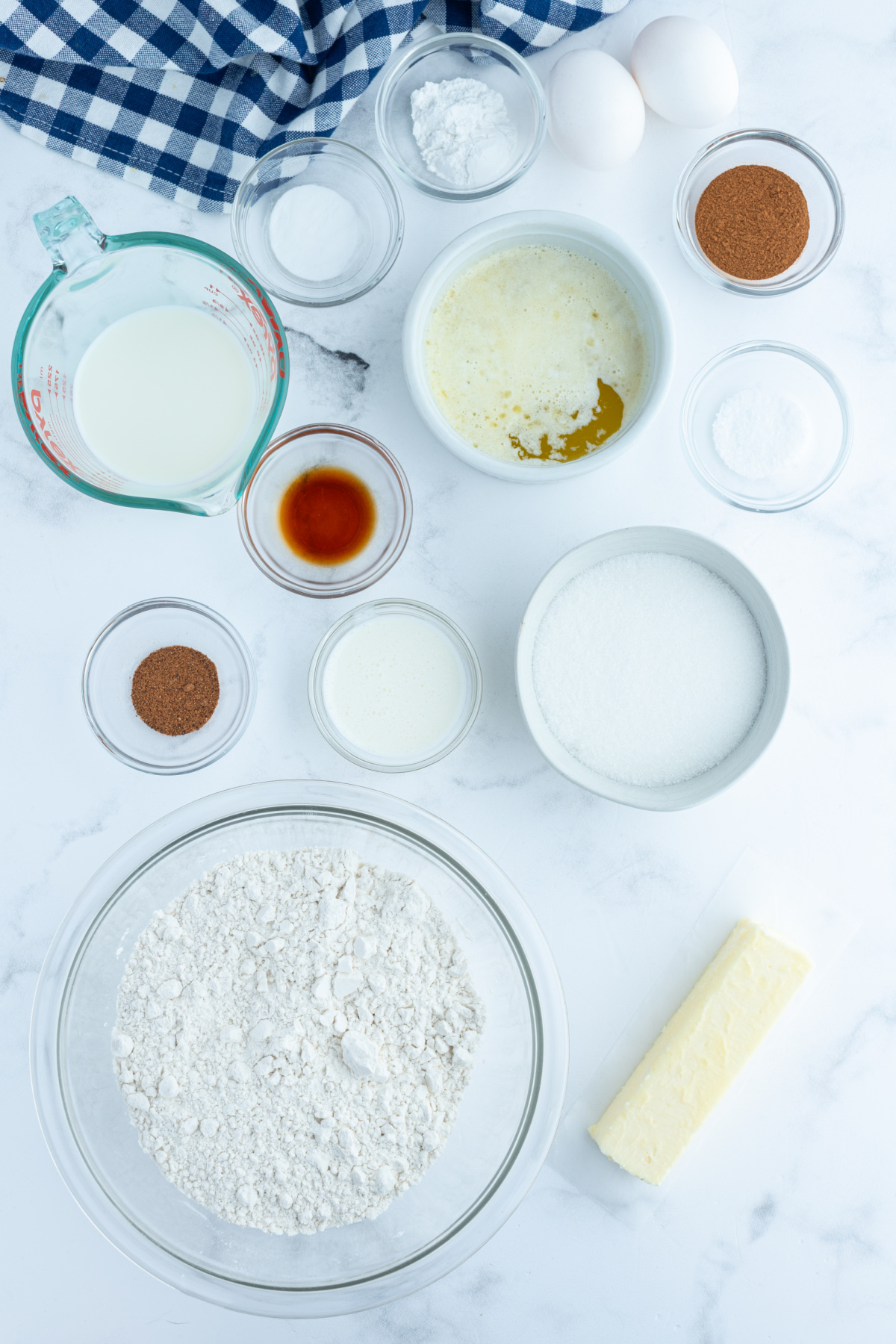 ingredients displayed for making cinnamon sugar muffins