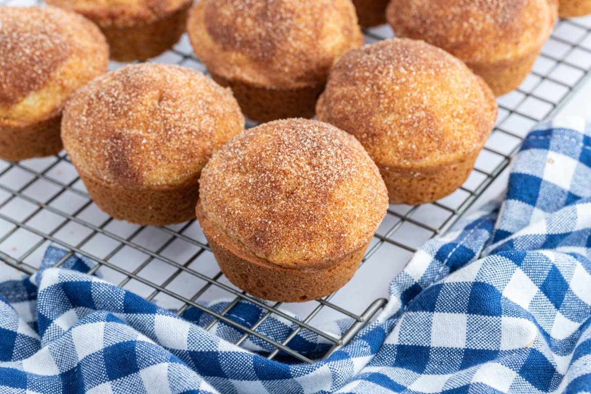 cinnamon sugar muffins on cooling rack