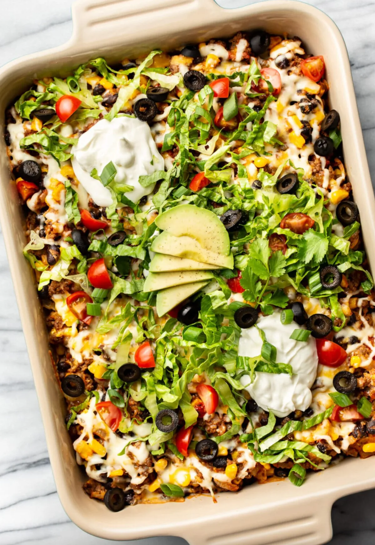 baking dish of easy taco casserole