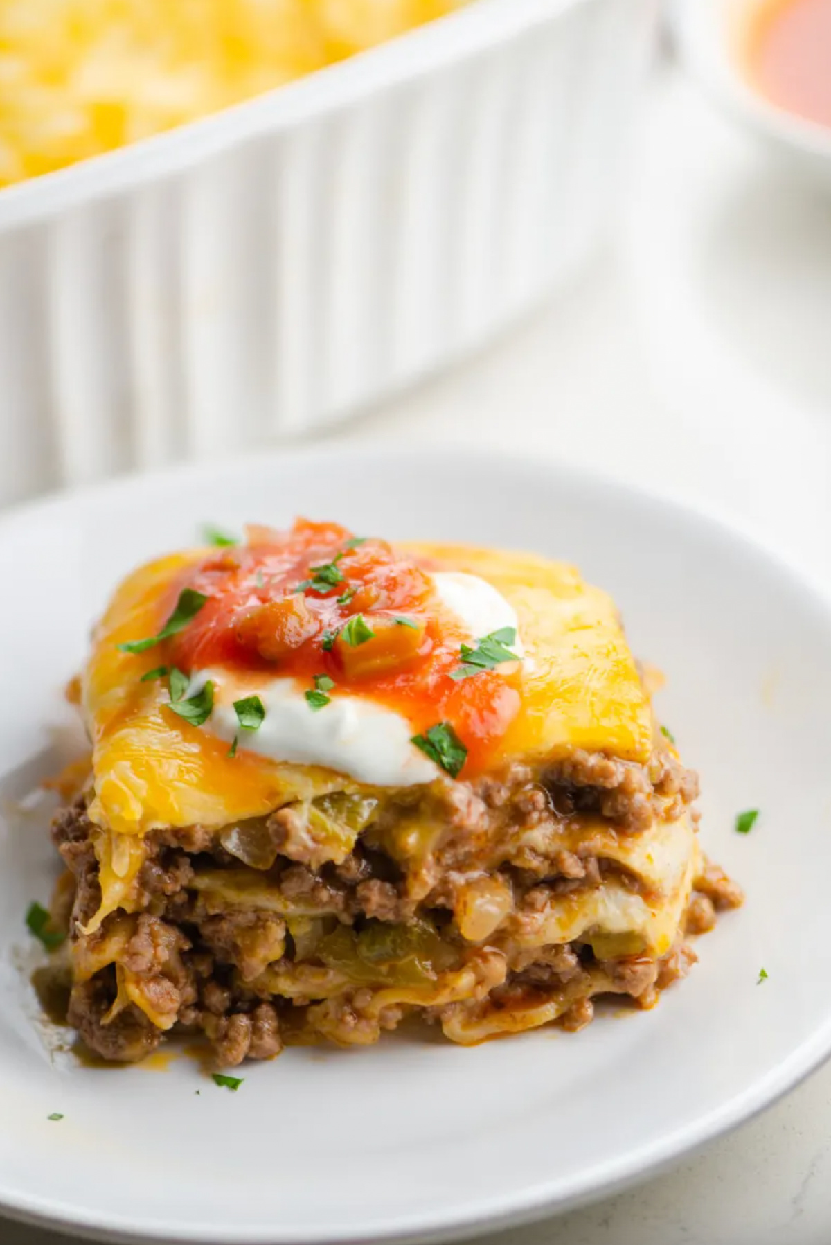 serving of easy tortilla casserole on plate