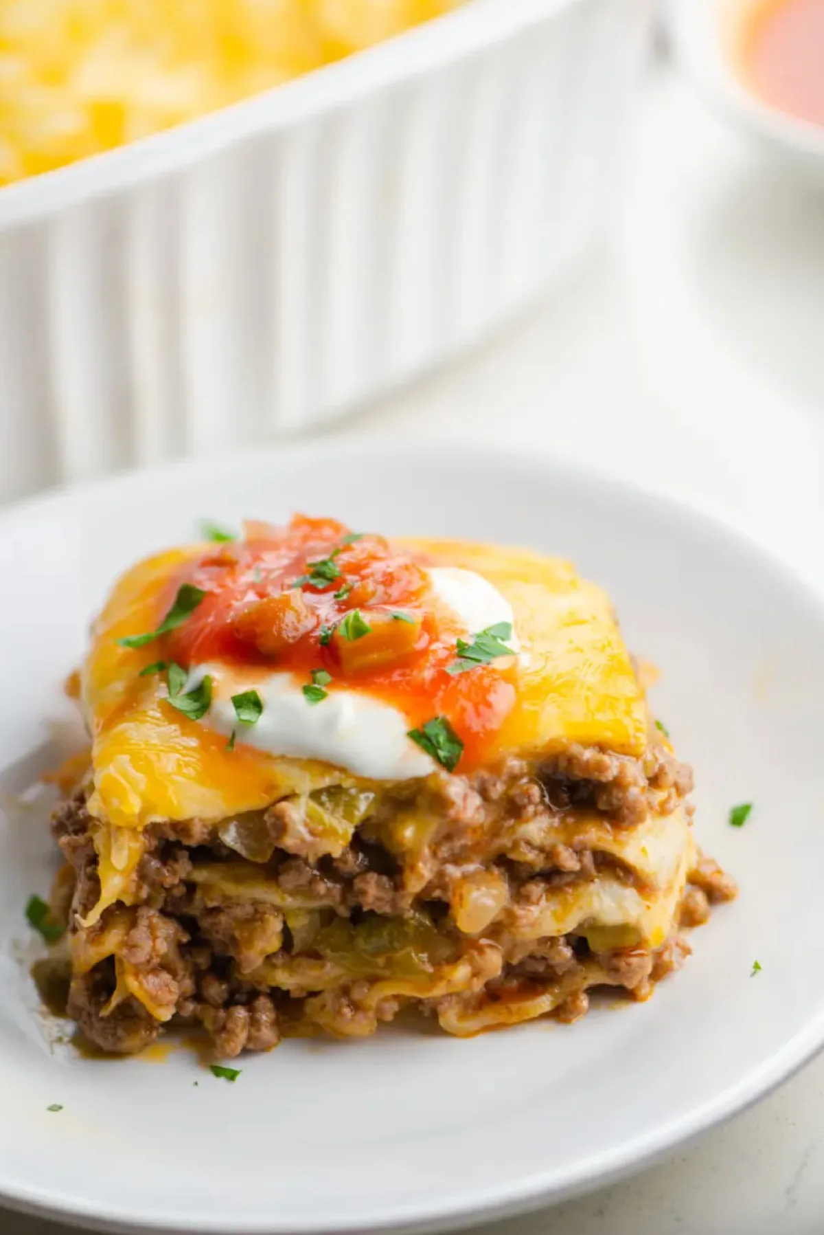 serving of easy tortilla casserole on plate