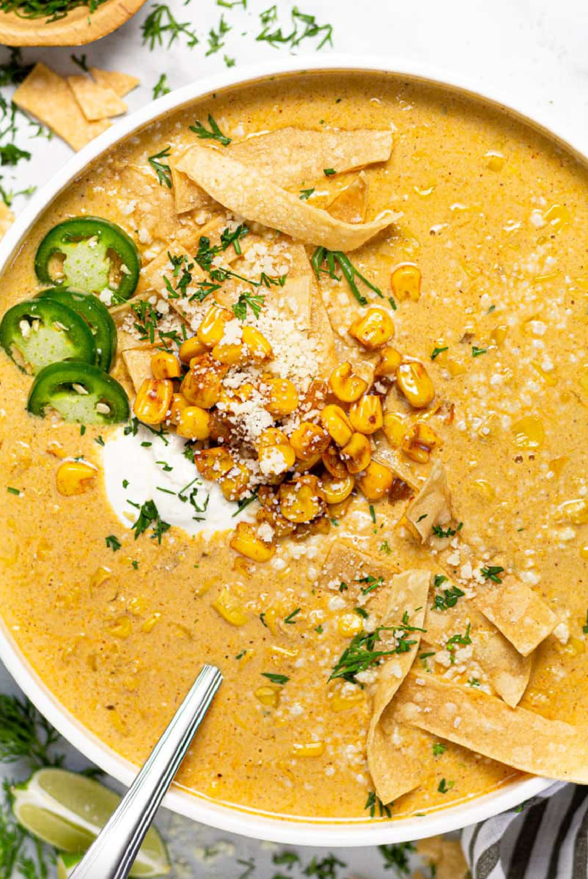 bowl of mexican street corn soup