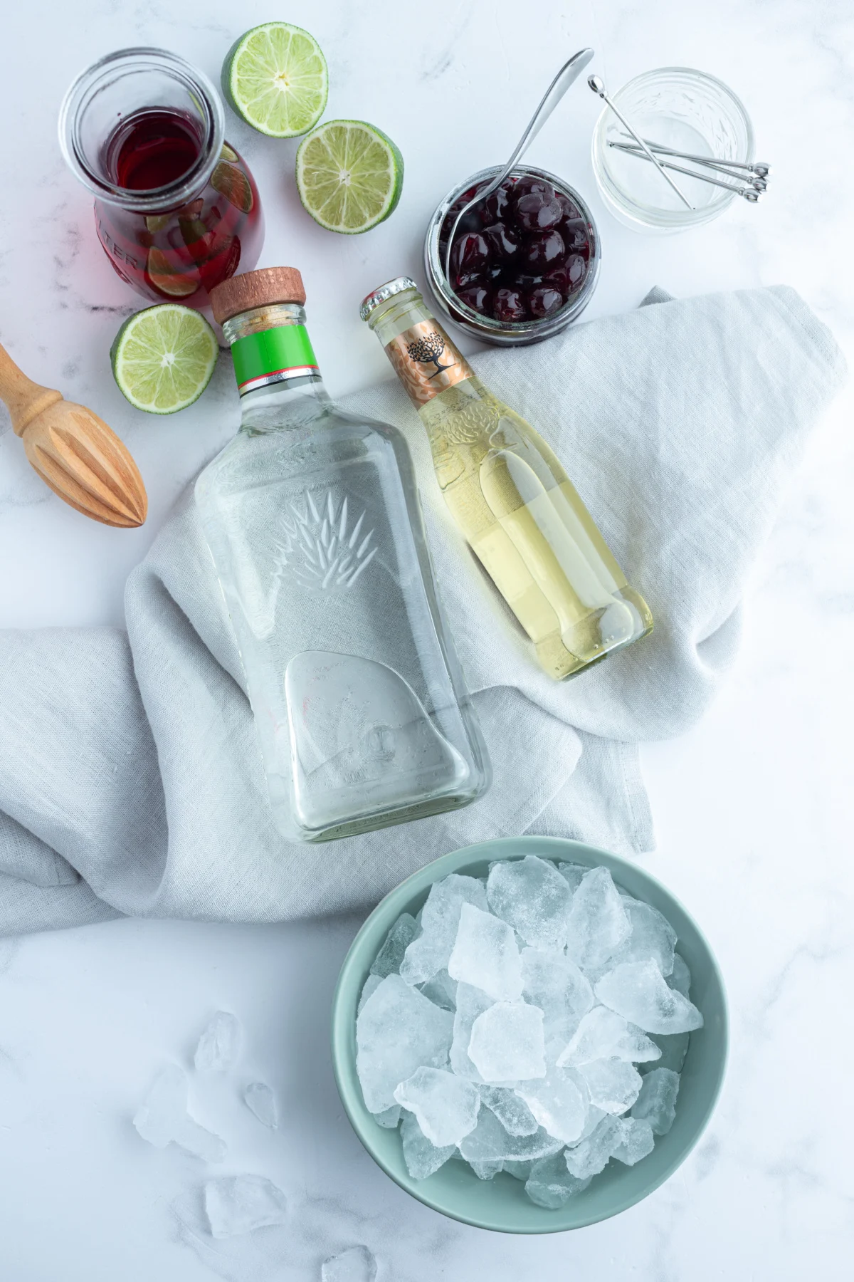 ingredients displayed for making tequila shirley temples