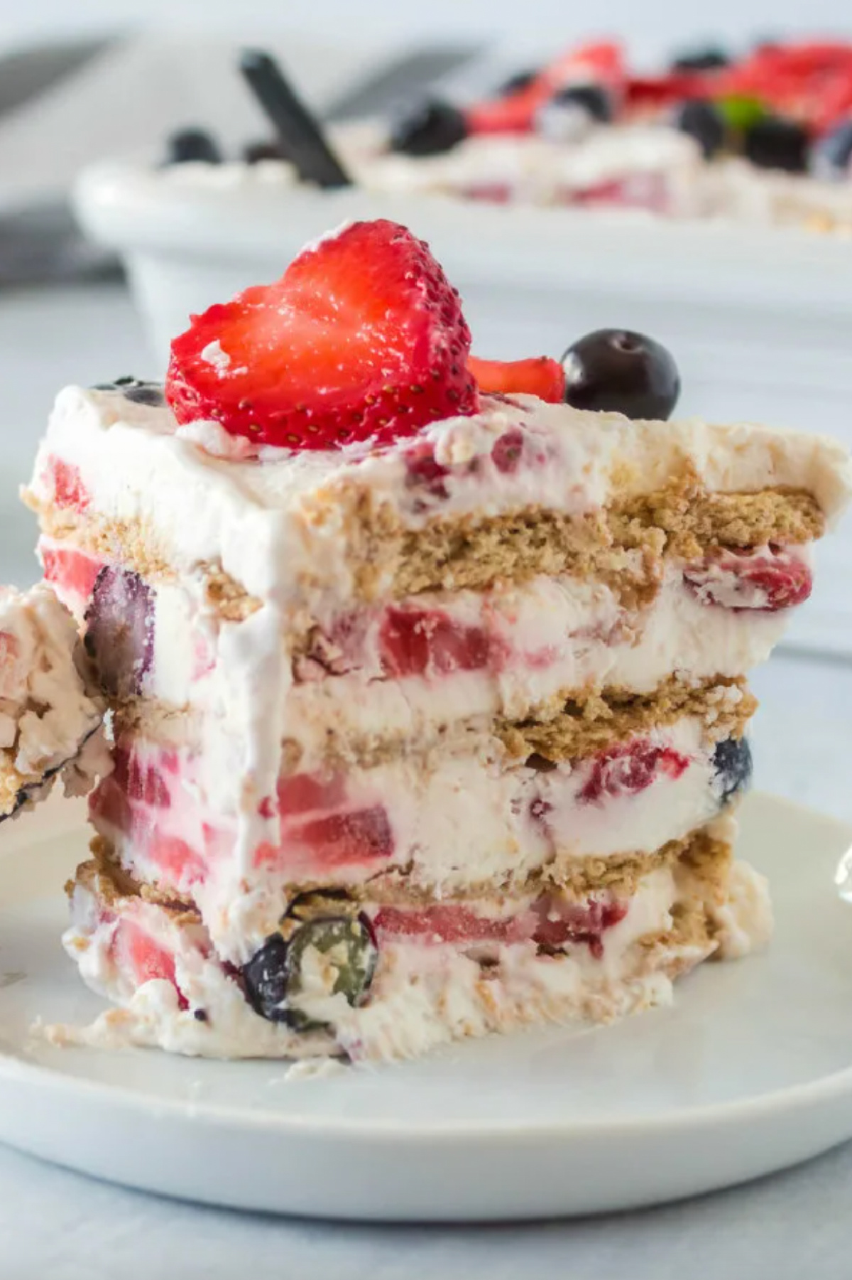 21 Impressive and Easy Summer Dessert Recipes collection on RecipeBoy.com slice of berry icebox cake on plate