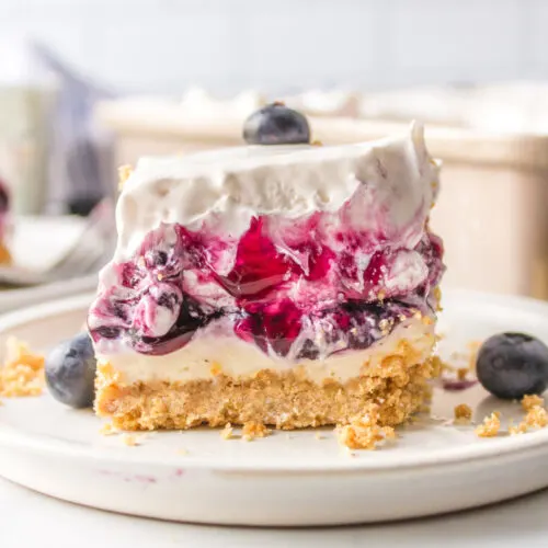 blueberry cream cheese square on a plate