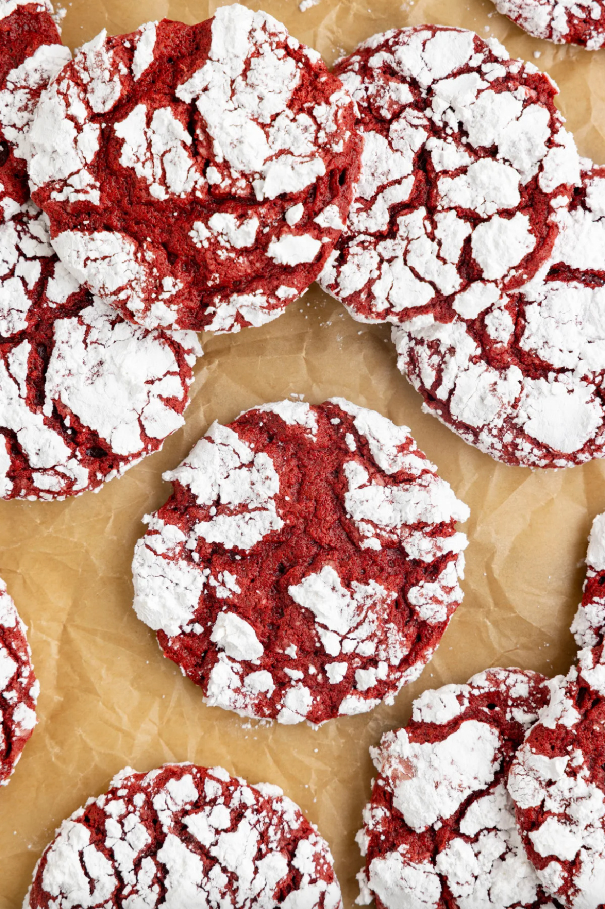 overhead shot of red velvet cake mix cookies