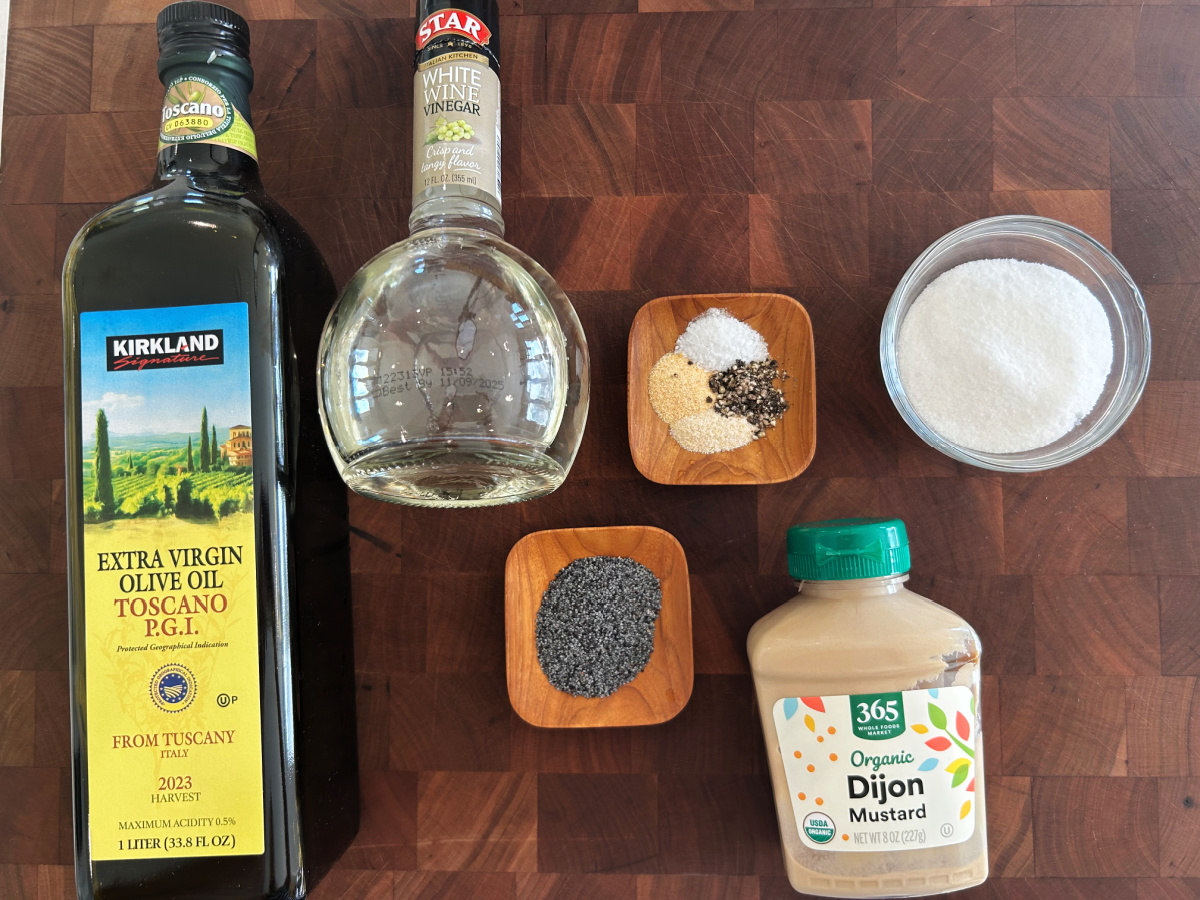 ingredients displayed for making poppy seed dressing