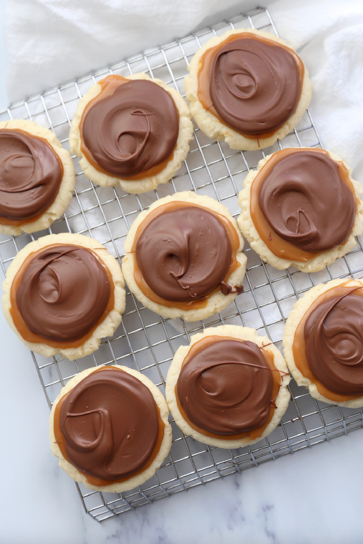 twix cake mix cookie on a baking rack