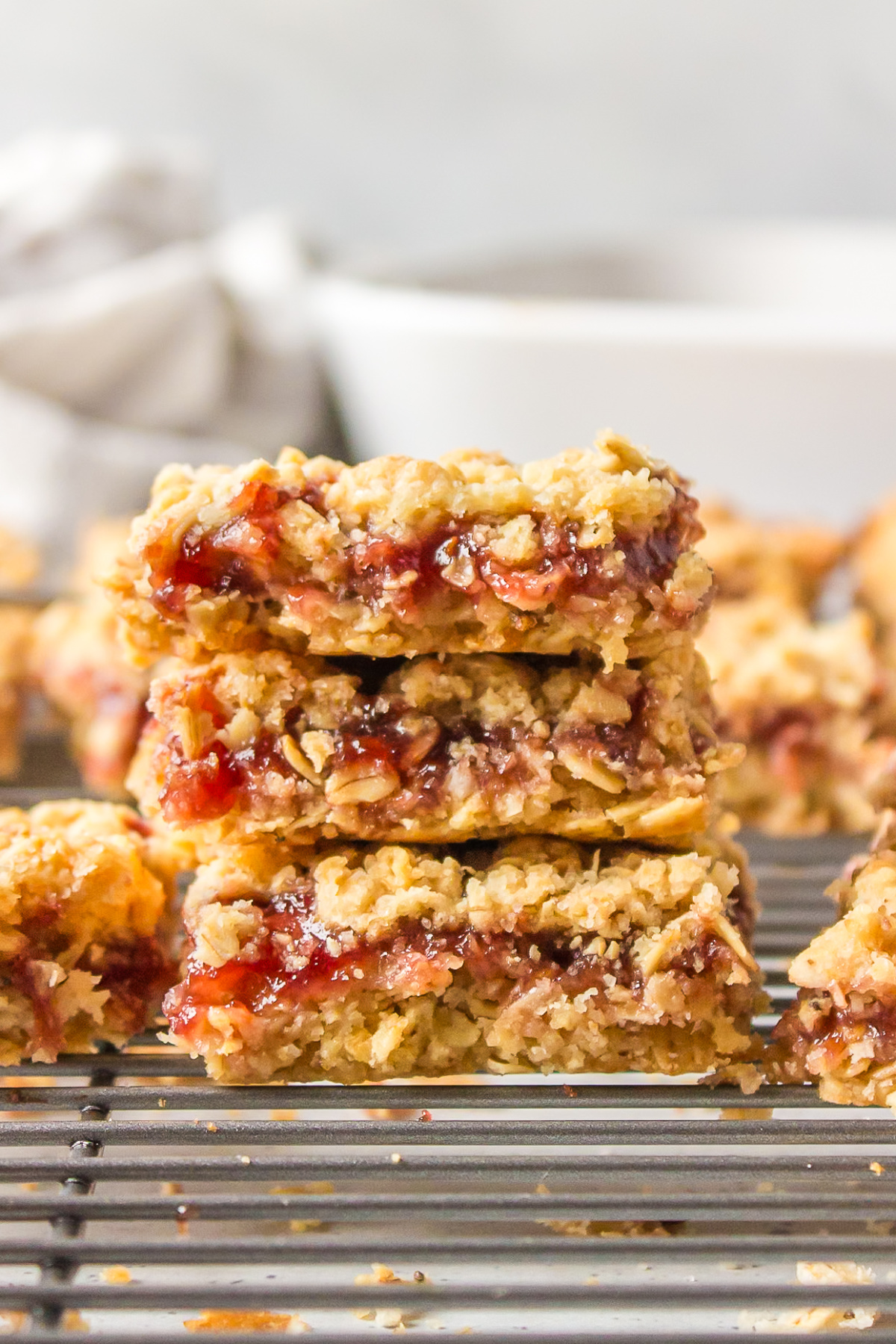 stack of three raspberry oatmeal bars