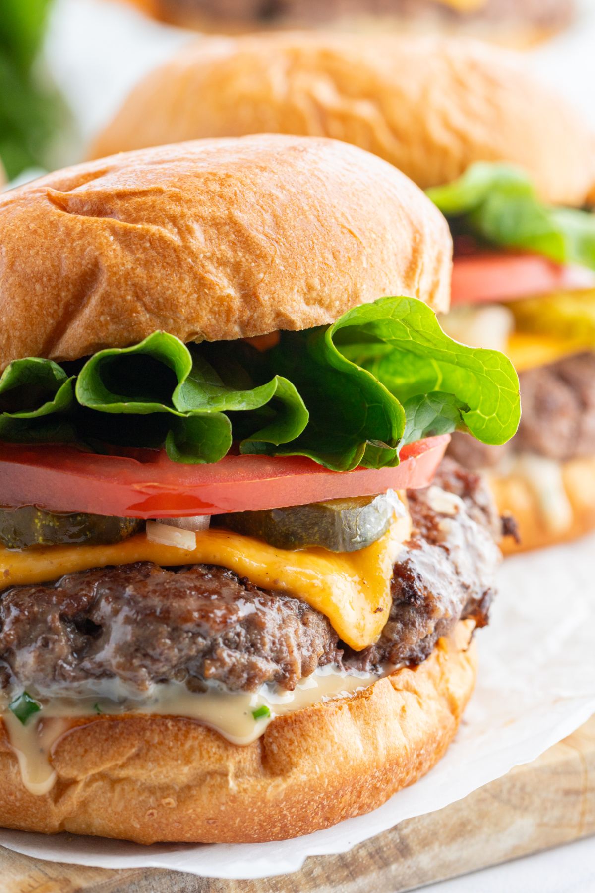close up stovetop smash burger