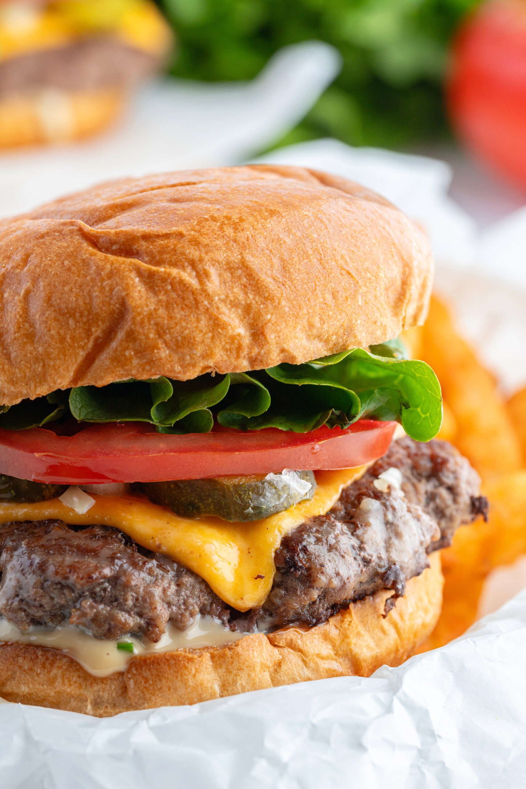 close up stovetop smash burger