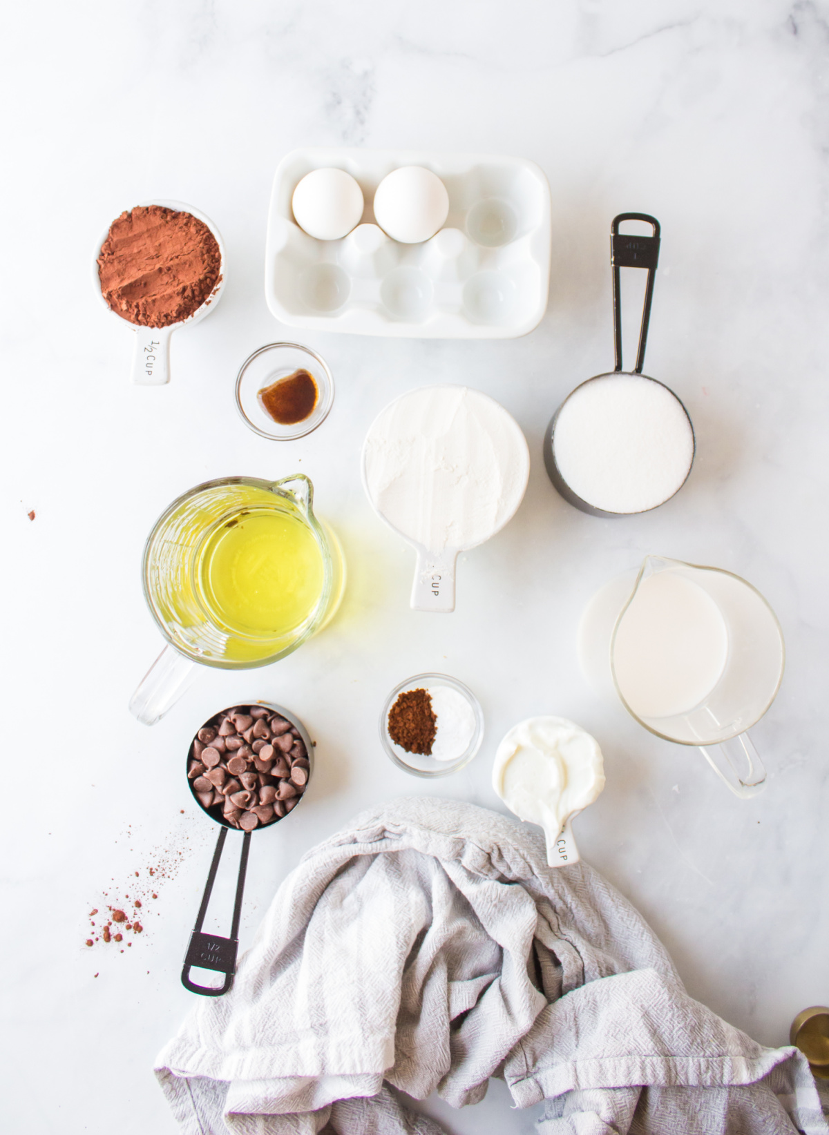 ingredients displayed for making best chocolate espresso muffins