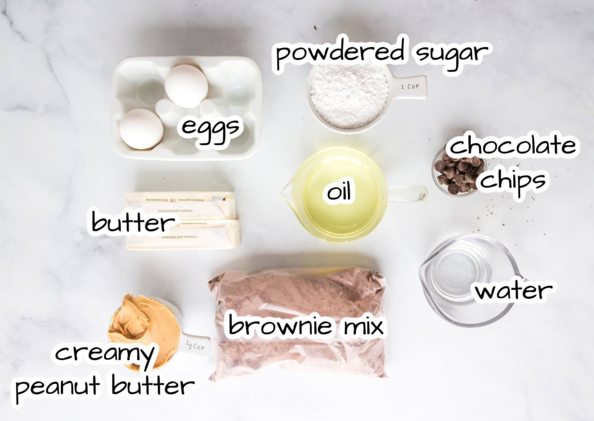 ingredients displayed for making buckeye brownies