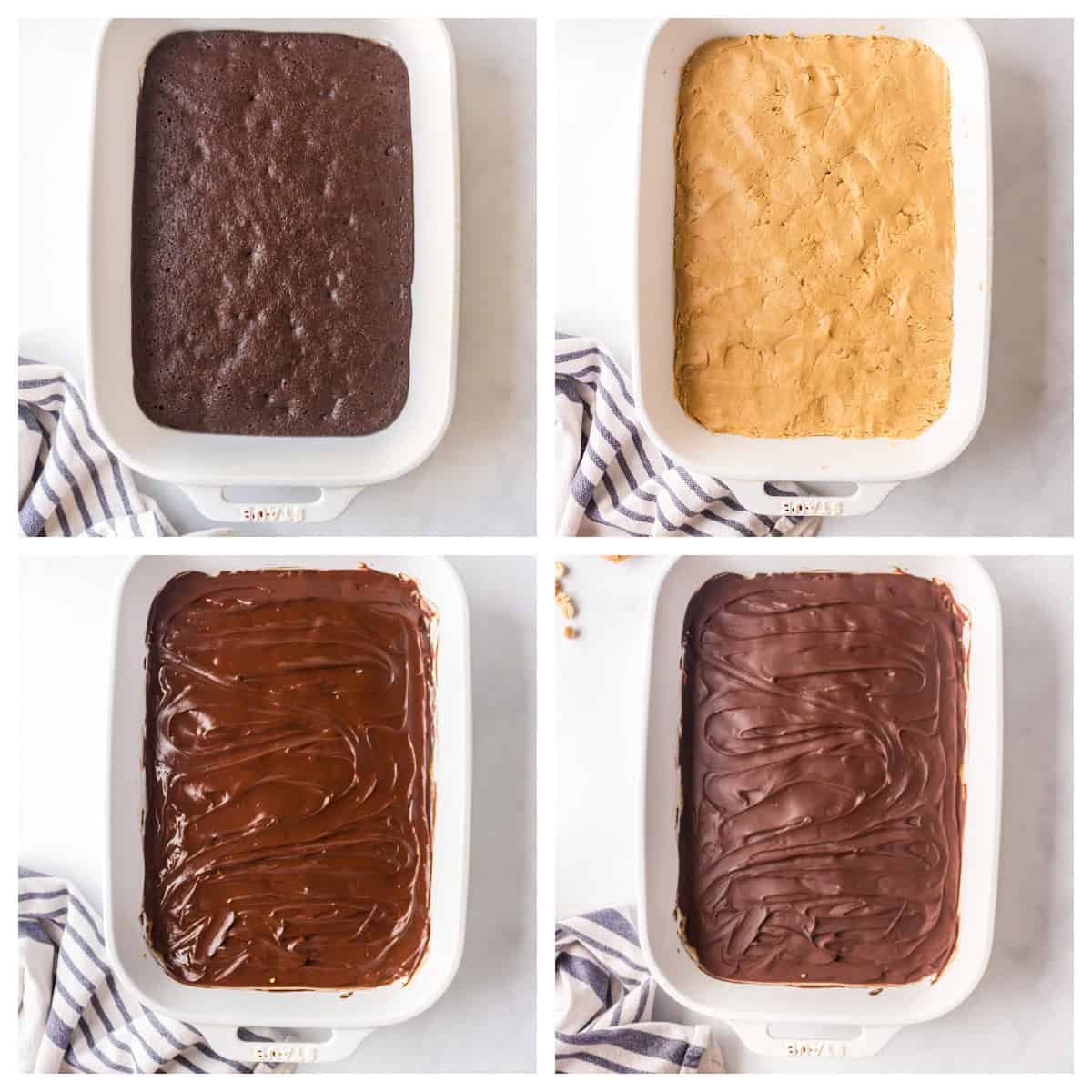 four photos showing how to make buckeye brownies
