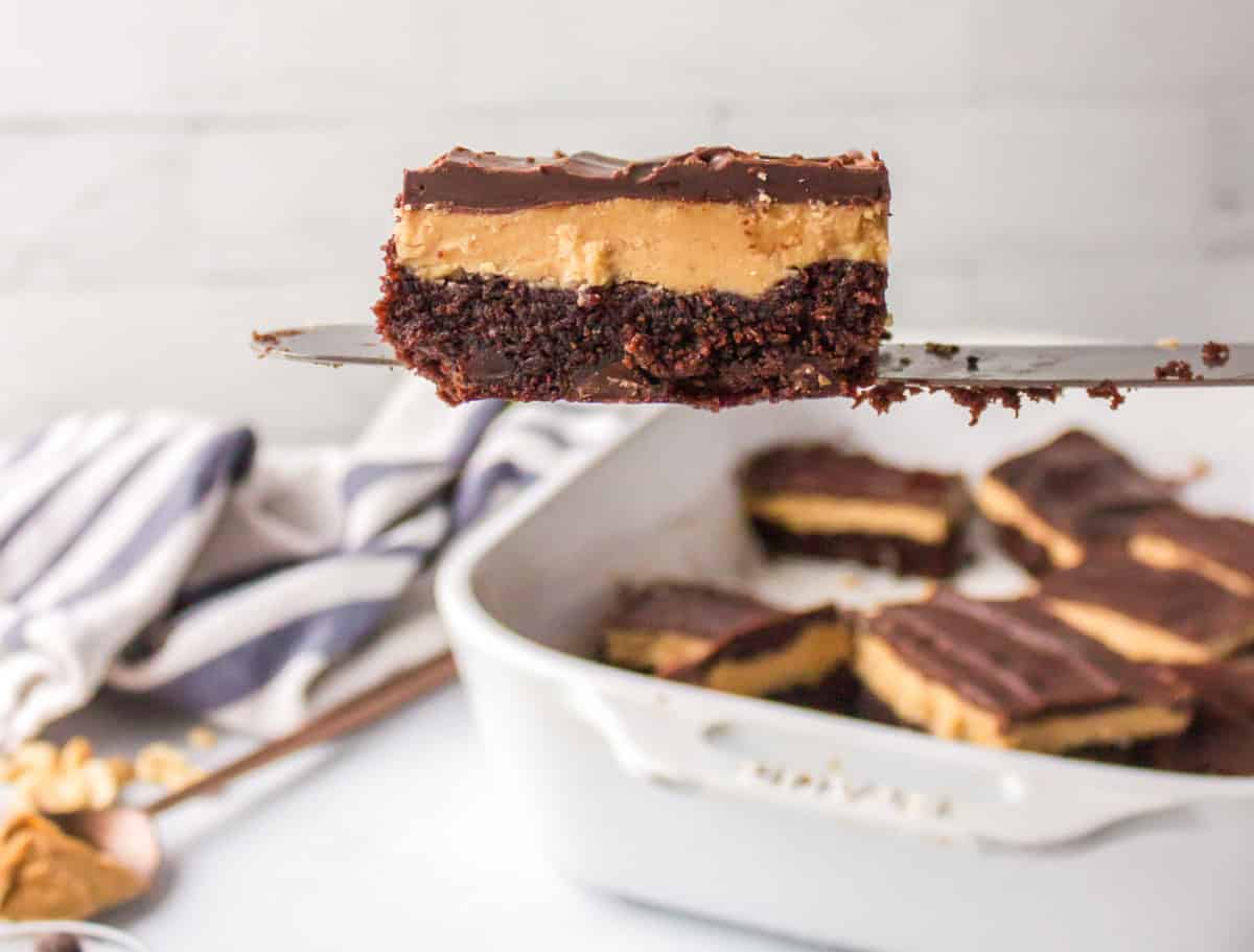 spatula holding up a buckeye brownie