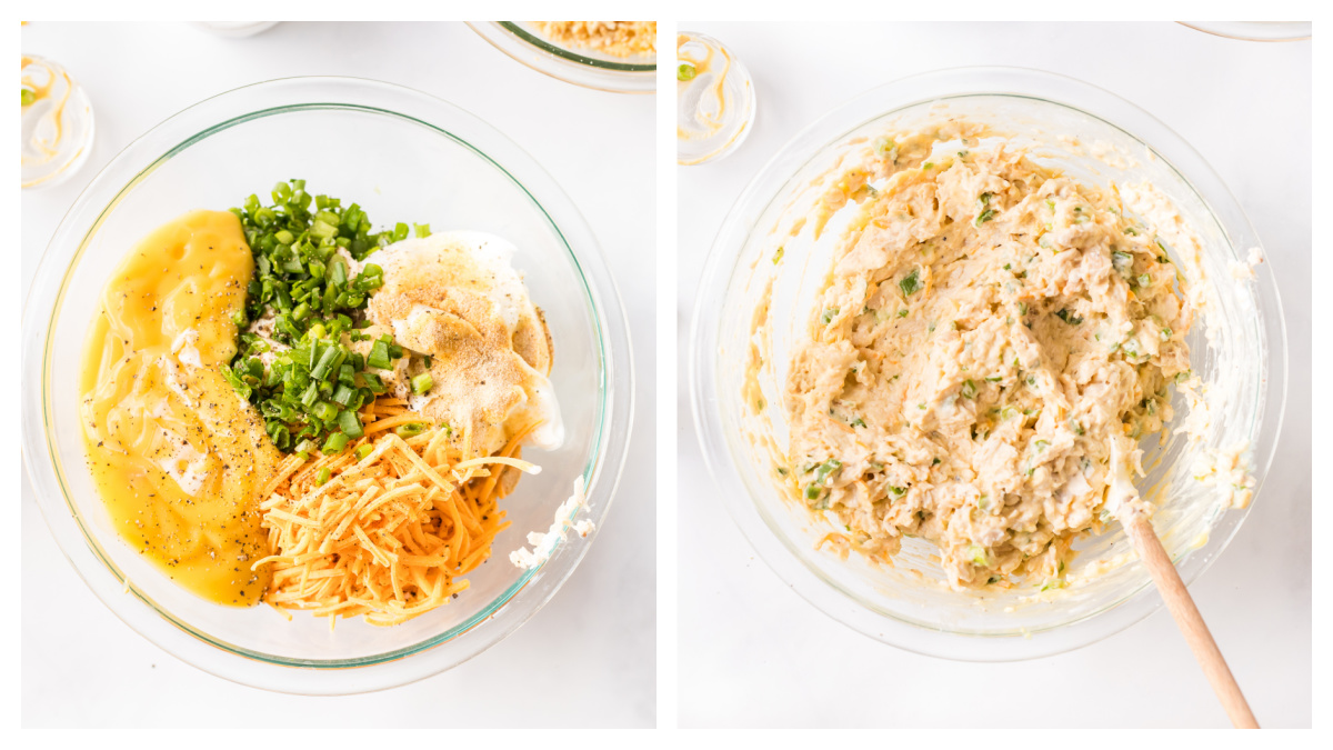 two photos showing how to make ritz chicken casserole
