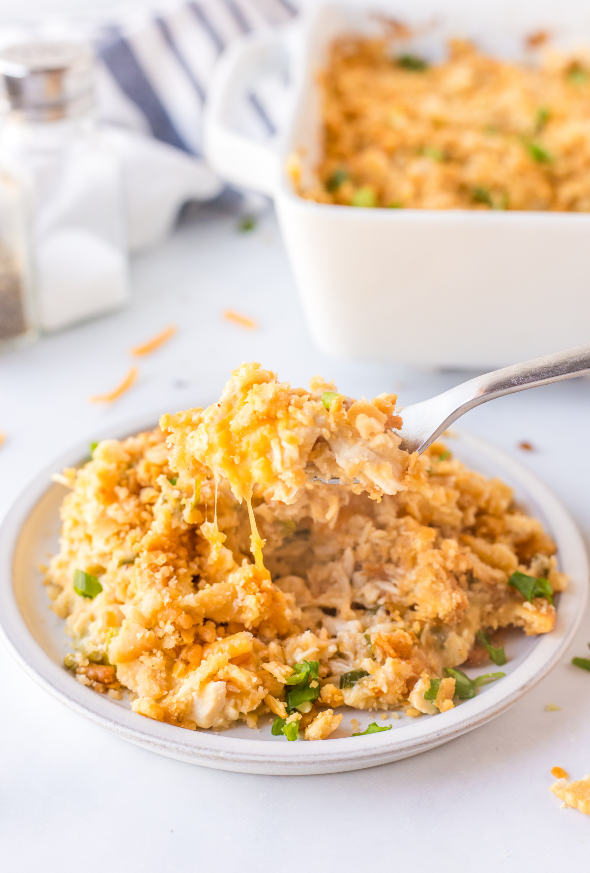 ritz chicken casserole on a plate