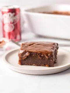 dr. pepper cake slice on plate