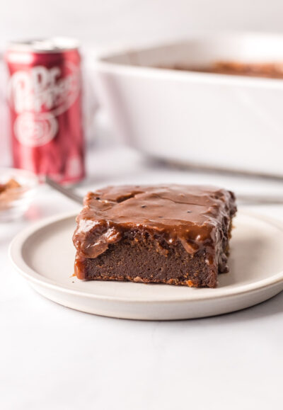 dr. pepper cake slice on plate