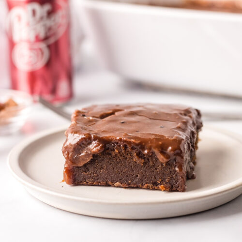 dr. pepper cake slice on plate