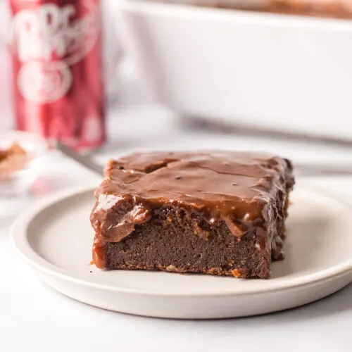 dr. pepper cake slice on plate