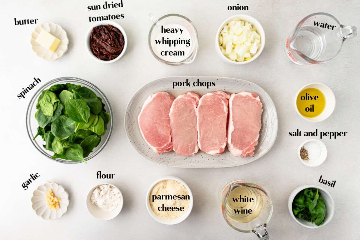ingredients displayed for making marry me pork chops