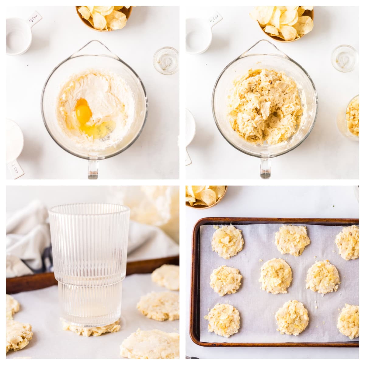 Potato Chip Cookies are sweet, salty and buttery with a unique crunch. An easy cookie recipe that everyone loves. four photos showing how to make potato chips cookies