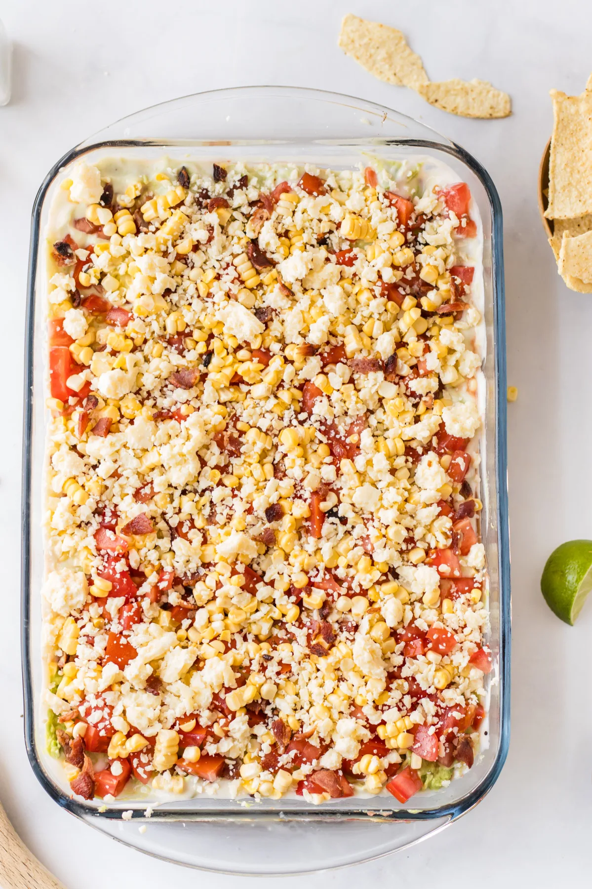 7 Layer Mexican Dip recipe from RecipeBoy.com 7 layer mexican dip recipe in pyrex pan