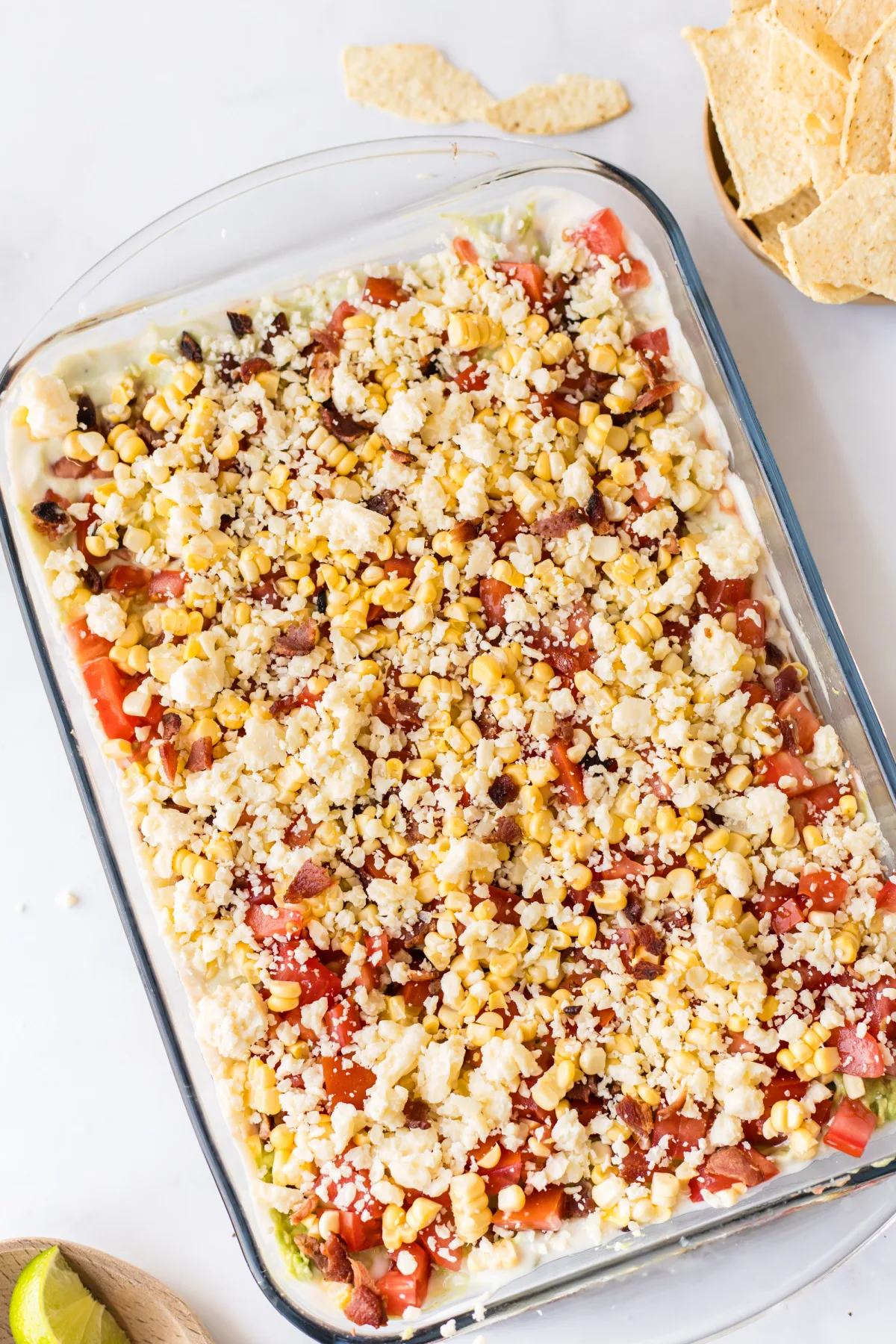7 Layer Mexican Dip recipe from RecipeBoy.com pan of 7 layer dip