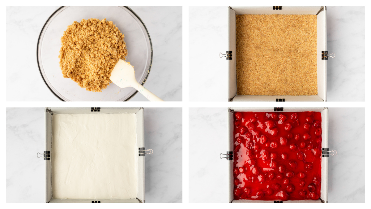 four photos showing how to make old fashioned cherry delight