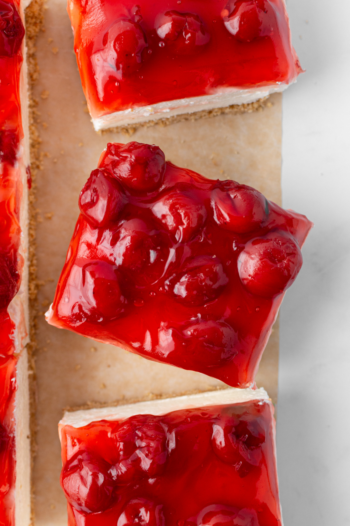 overhead shot of old fashioned cherry delight slices