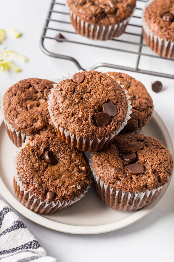 chocolate zucchini muffins on plate