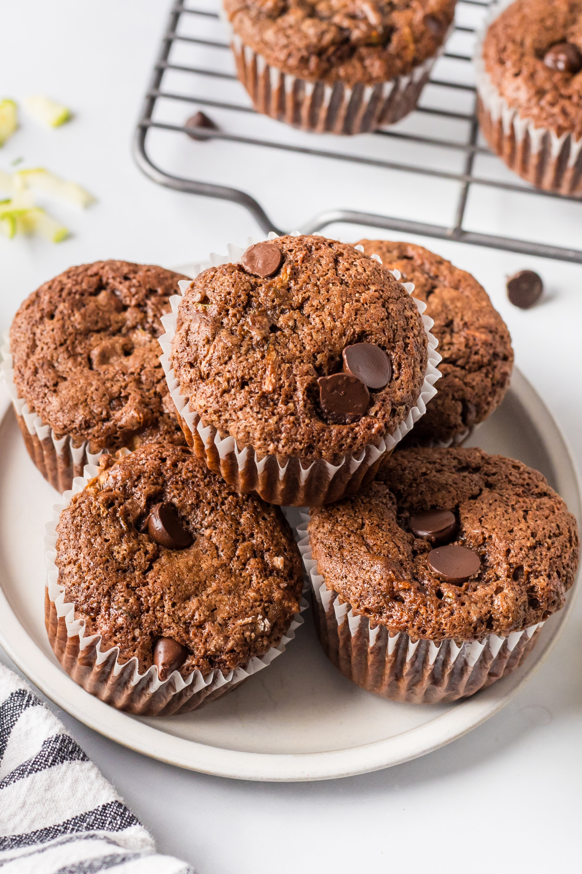 chocolate zucchini muffins on plate