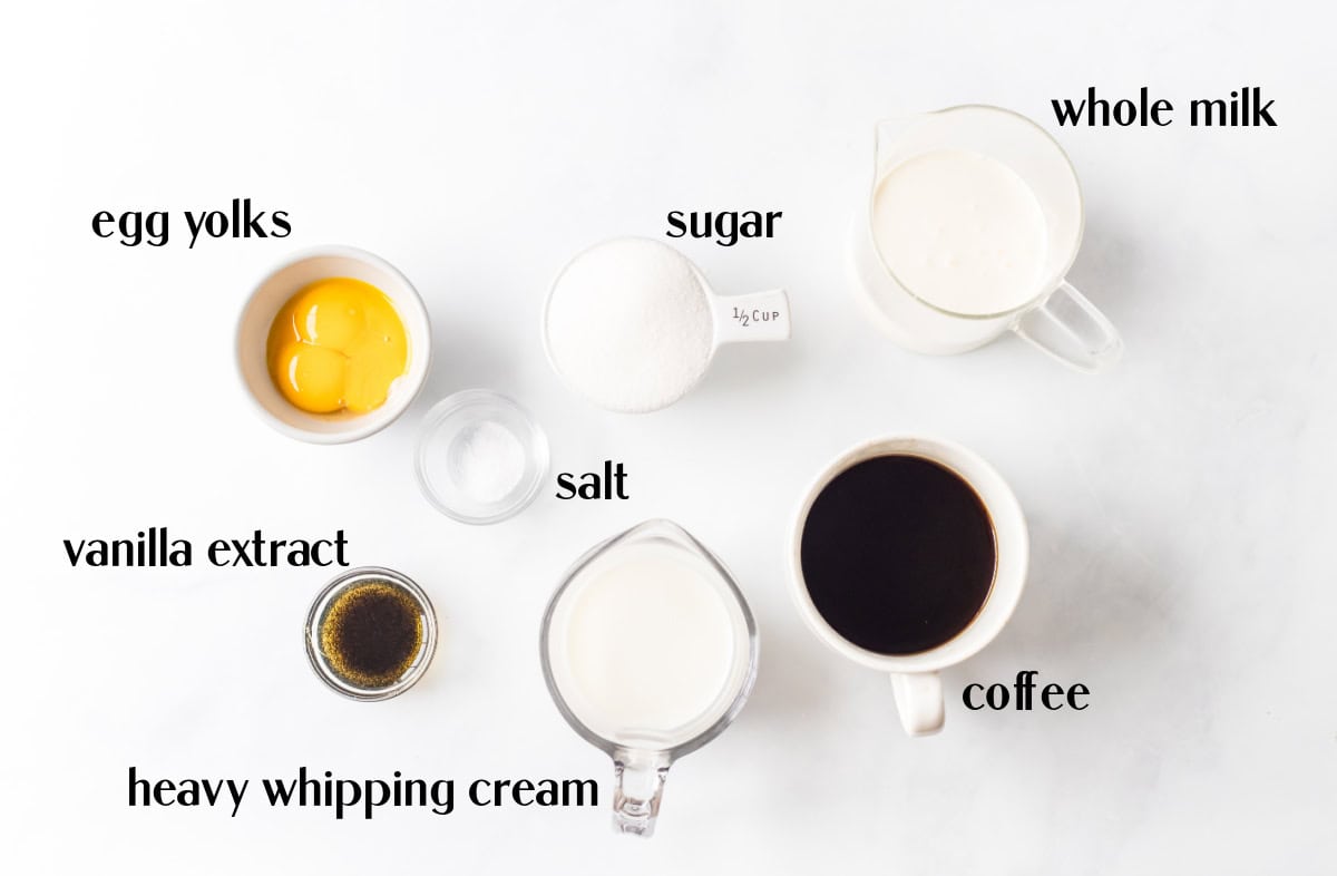 ingredients displayed for making coffee ice cream