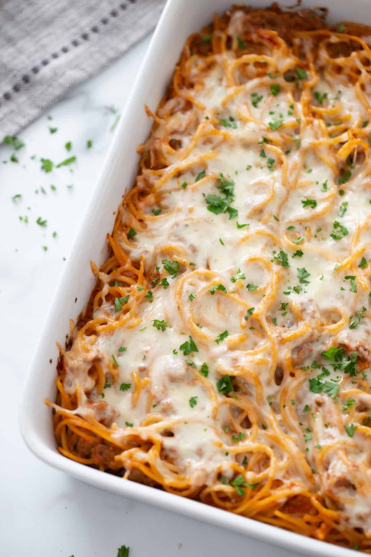 Baked Spaghetti Casserole recipe from RecipeBoy.com : baked pasta spaghetti casserole in baking dish