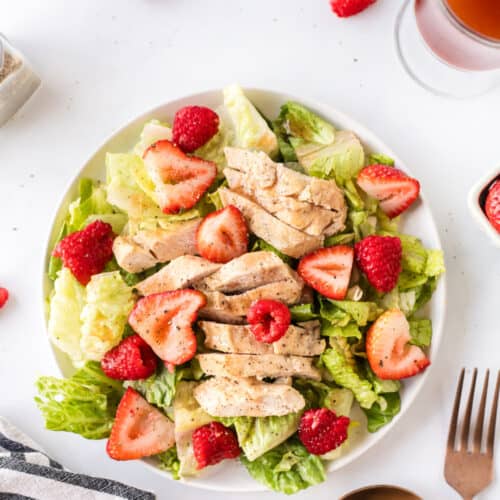 berry chicken salad serving on plate